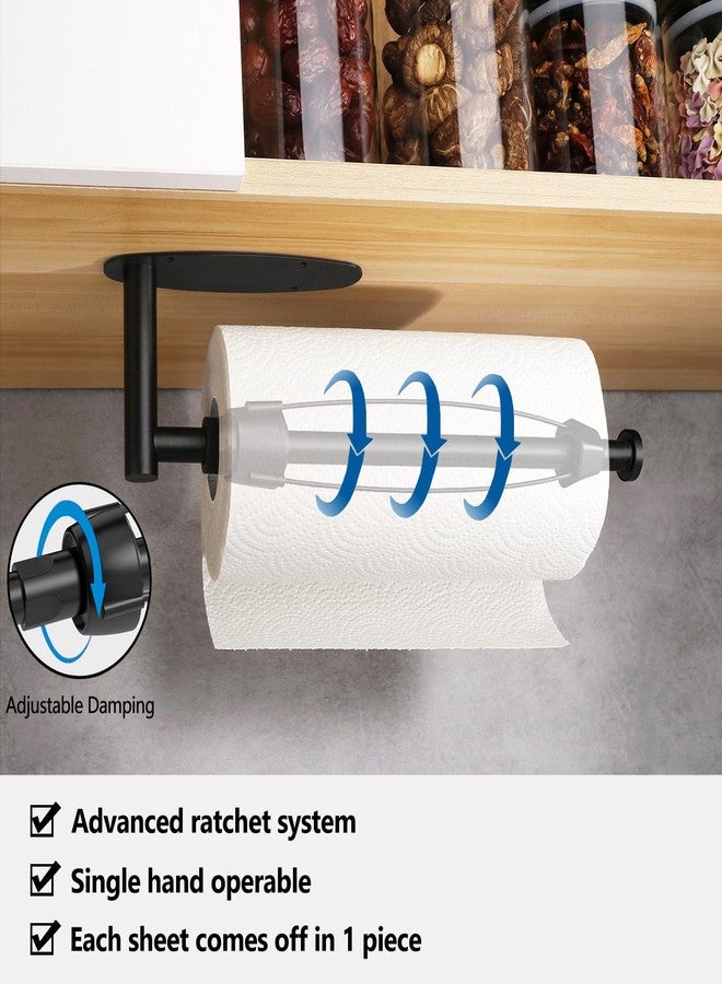 Gewtur Single Hand Operable Paper Towel Holder Under Cabinet with Damping Effect, Self Adhesive Paper Towel Roll Holder Wall Mount for Kitchen Bathroom, SUS304 Stainless Steel, Black - Image 5